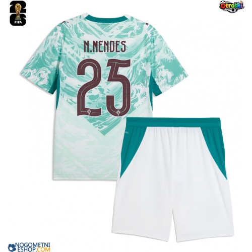 Otroški Nogometni dresi Portugalska Nuno Mendes #25 Gostujoči SP 2026 Kratek Rokav (+ Kratke hlače)